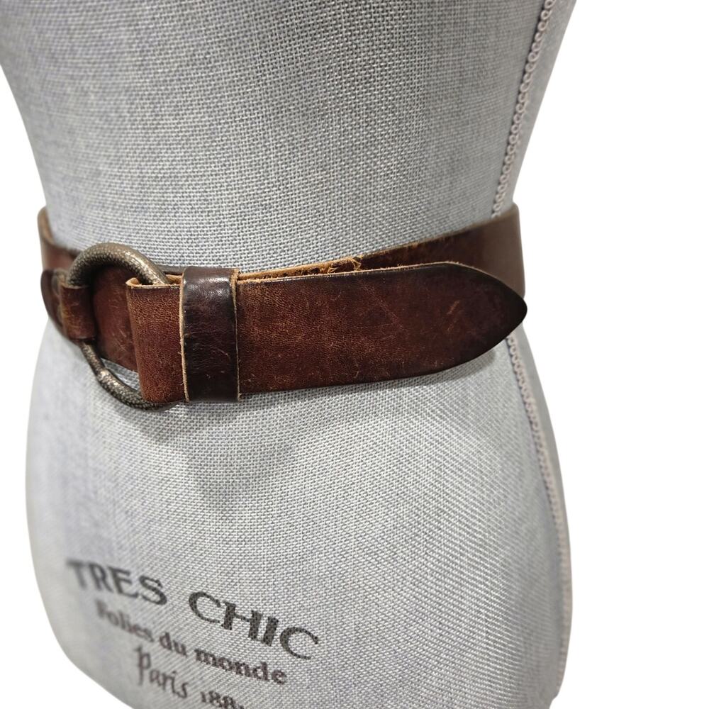 VTG 70s Handcrafted Brown Leather O-Ring Belt Rustic Artsy Distressed Leather S - Picture 3 of 9